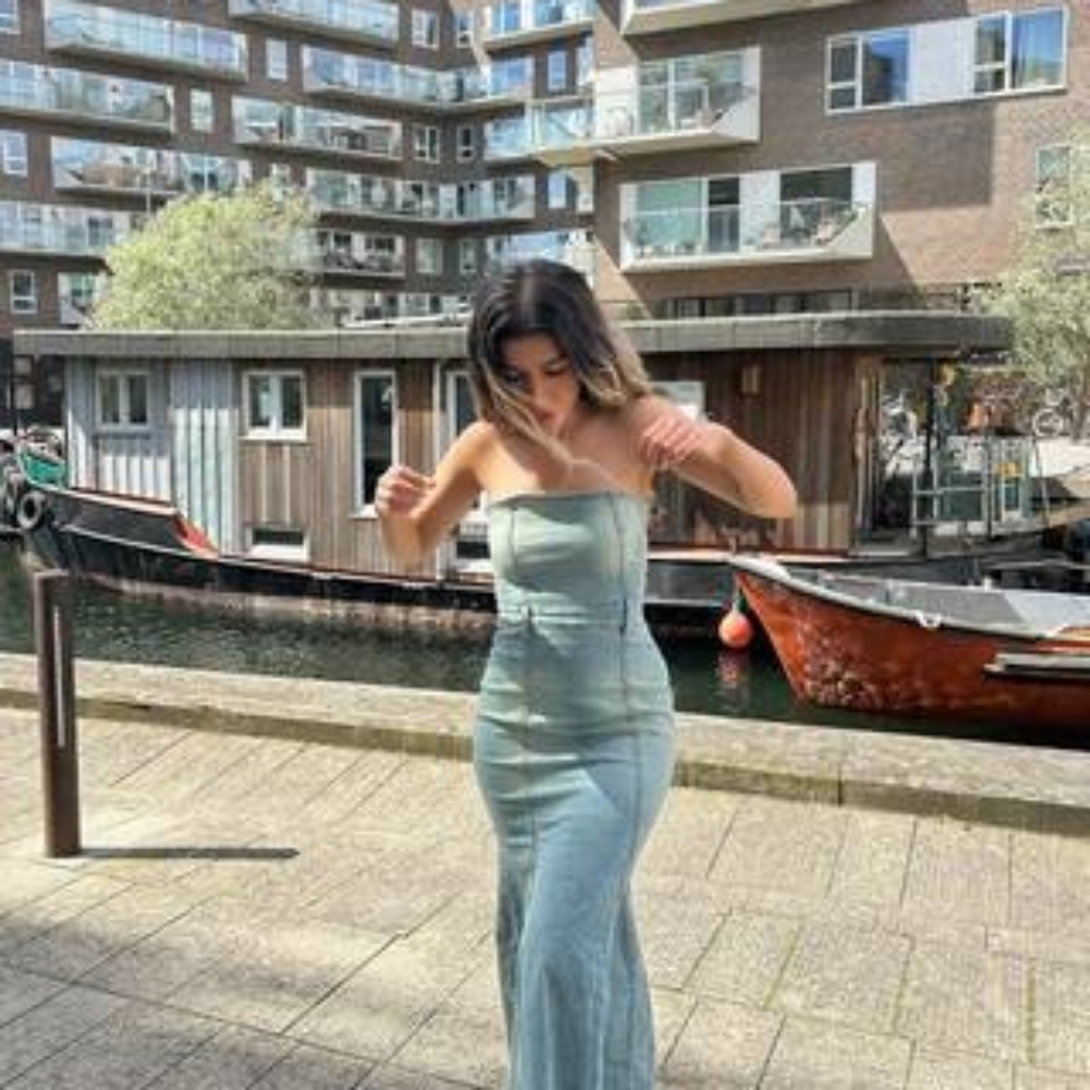 EDIKTED Women's Astoria Slitted Denim Maxi Dress In Blue Washed Size Sz  BNWT
